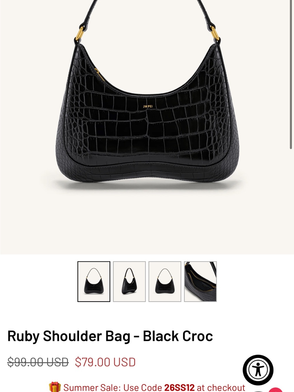 NEW: JW PEI Ruby Hobo Shoulder Bag in Black Croc Texture